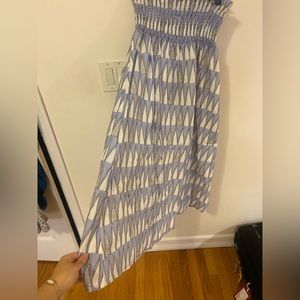 Linen Scrunched blue and white maxi skirt